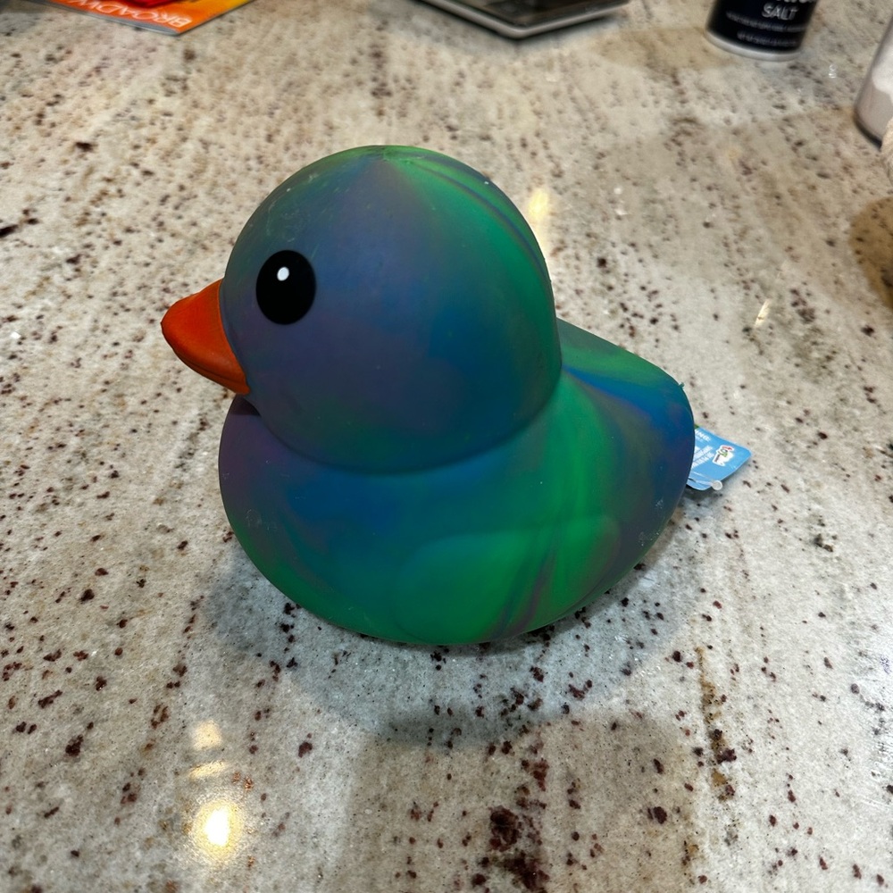 Purple & Green Plush Rubber Duck Toy with Orange Beak - Picture 3 of 12